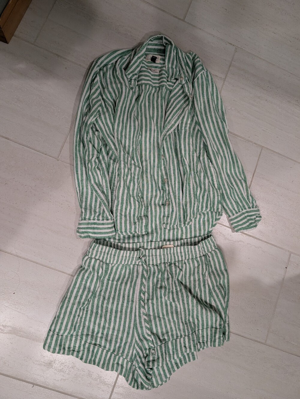Universal Thread Linen Set Green and White Striped
